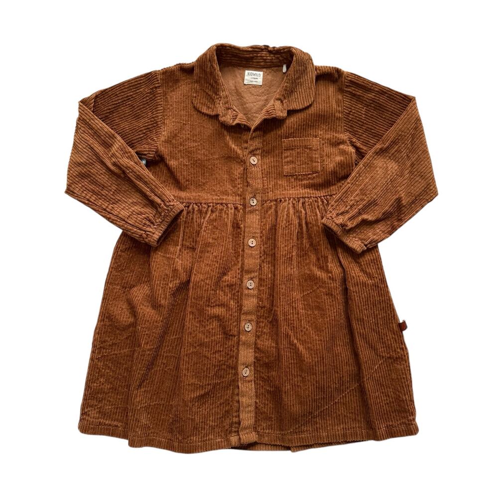 KidWild Organics Brown Corduroy Button Down Dress Size 6-7y